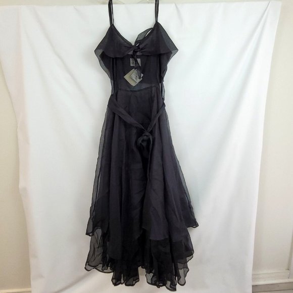 NWT Tiar Bellomo M Black Cinderella Dress Wedding Silk Chiffon Wednesday Addams - Picture 3 of 10
